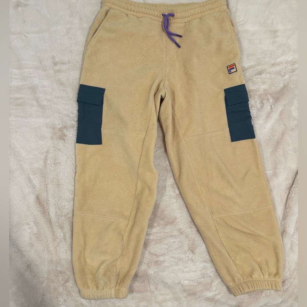 Beige Fleece Cargo Sweatpants